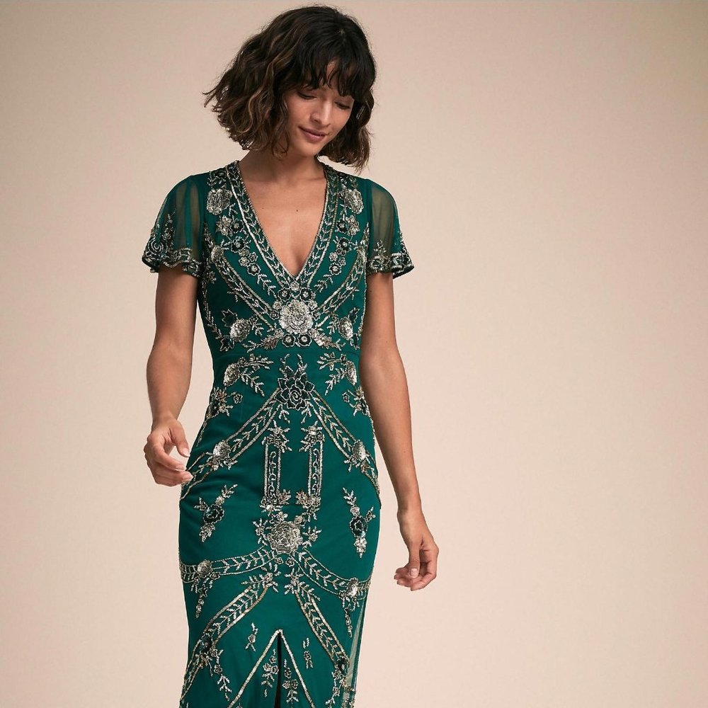 New With Tags Aidan Mattox Embellished Fatima Teal Gown Size 4